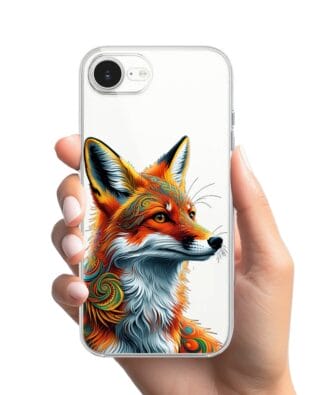 Etui do iPhone 17e przeźroczyste, silikonowe Flexi, Dzika Mandala, Twarz lisa