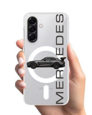 Etui do Samsung Galaxy A57 z MagSafe przeźroczyste, silikonowe Flexi, Szybkie Auta, Stalowe AMG-GT