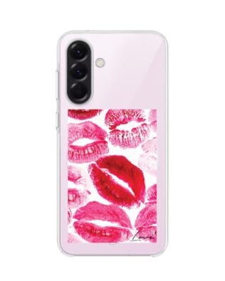 Etui do Samsung Galaxy A57 z MagSafe przeźroczyste, silikonowe Flexi, pocałunki z napisem „love”