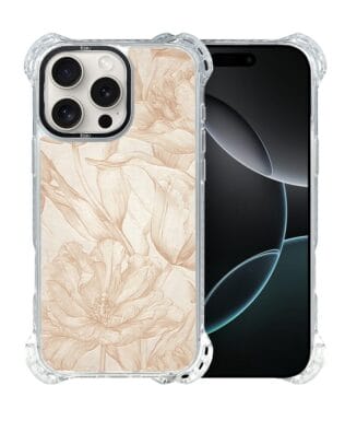 Etui do iPhone 16 Pro Max IBIZU DropGuard Ultra z MagSafe, Relief Garden, Botaniczny biskwit