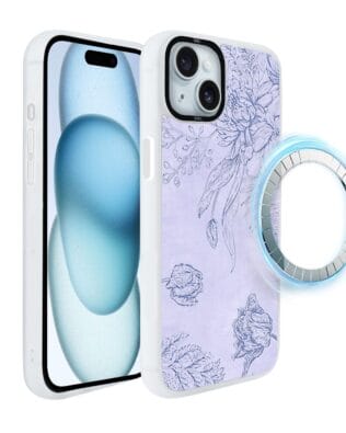 Etui do iPhone 15 Plus IBIZU DropGuard Matt z MagSafe, Relief Garden, Kwiatowa płaskorzeźba, białe