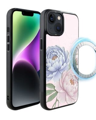 Etui do iPhone 14 Plus IBIZU DropGuard Matt z MagSafe, Relief Garden, Piwoniowy róż