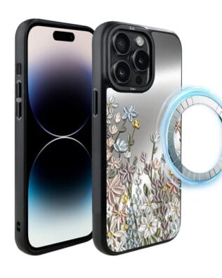 Etui do iPhone 14 Pro Max IBIZU DropGuard Matt z MagSafe, Relief Garden, Wiosenna łąka