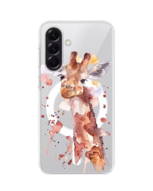 Etui do Samsung Galaxy A57 z MagSafe przeźroczyste, silikonowe Flexi, Akwarelowe Zoo, Żyrafa