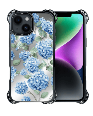 Etui do iPhone 14 IBIZU DropGuard Ultra z MagSafe, Relief Garden, Szafirowa hortensja