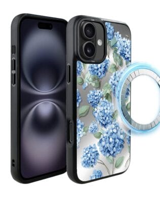 Etui do iPhone 16 Plus IBIZU DropGuard Matt z MagSafe, Relief Garden, Szafirowa hortensja