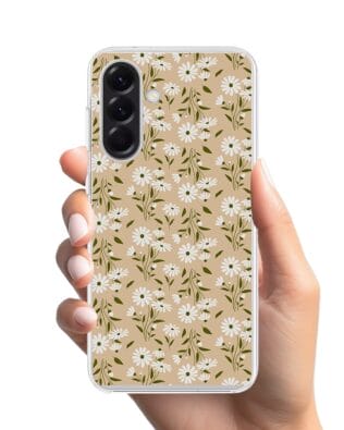 Etui do Samsung Galaxy A57 z MagSafe przeźroczyste, silikonowe Flexi, delikatne kwiatki na cielistym tle