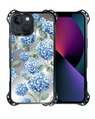 Etui do iPhone 13 IBIZU DropGuard Ultra z MagSafe, Relief Garden, Szafirowa hortensja