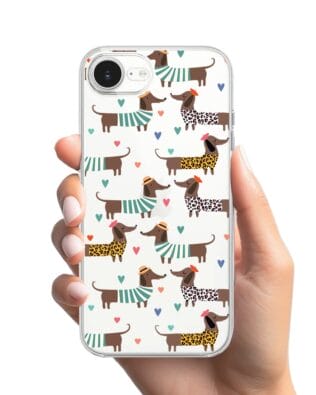 Etui do iPhone 17e przeźroczyste, silikonowe Flexi, zakochane jamniki