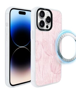 Etui do iPhone 14 Pro Max IBIZU DropGuard Matt z MagSafe, Relief Garden, Tulipanowy fresk, białe