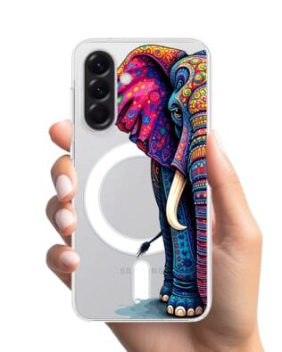 Etui do Samsung Galaxy A57 z MagSafe przeźroczyste, silikonowe Flexi, Dzika Mandala, Słoń