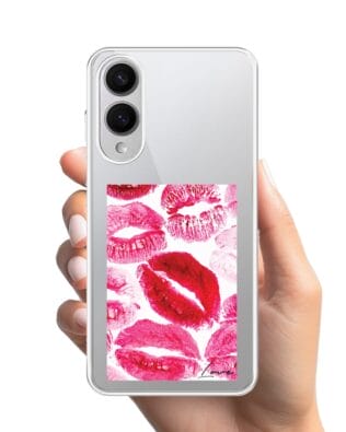 Etui do Samsung Galaxy S25 Edge z MagSafe przeźroczyste, silikonowe Flexi, pocałunki z napisem „love”