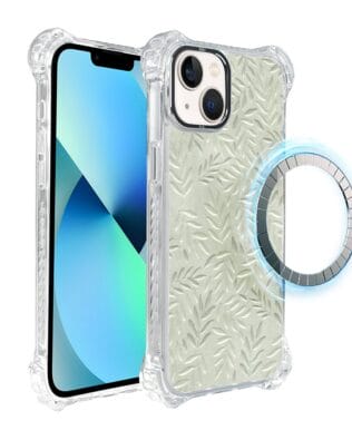 Etui do iPhone 13 IBIZU DropGuard Ultra z MagSafe, Relief Garden, Ślad oliwki