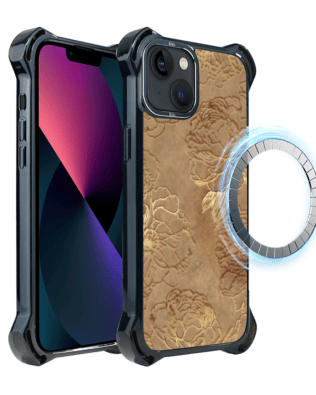 Etui do iPhone 13 IBIZU DropGuard Ultra z MagSafe, Relief Garden, Złote piwonie