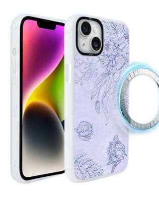 Etui do iPhone 14 IBIZU DropGuard Matt z MagSafe, Relief Garden, Kwiatowa płaskorzeźba, białe