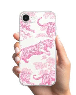 Etui do iPhone 17e przeźroczyste, silikonowe Flexi, Mystic, Różowe tygrysy