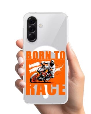 Etui do Samsung Galaxy A57 z MagSafe przeźroczyste, silikonowe Flexi, Bikers, Ścigacz