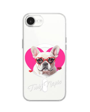 Etui do iPhone 17e z MagSafe przeźroczyste, silikonowe Flexi, Puppy Love, pies rasy Buldog Francuski