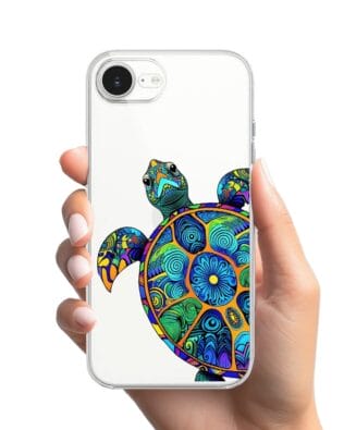 Etui do iPhone 17e przeźroczyste, silikonowe Flexi, Dzika Mandala, Żółw