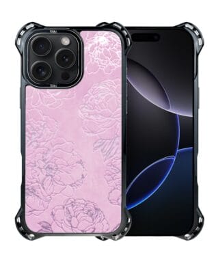 Etui do iPhone 16 Pro IBIZU DropGuard Ultra z MagSafe, Relief Garden, Różowe piwonie