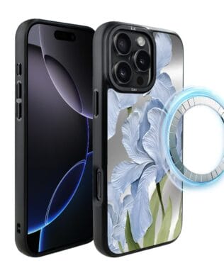 Etui do iPhone 16 Pro Max IBIZU DropGuard Matt z MagSafe, Relief Garden, Błękitny irys