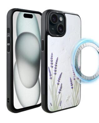 Etui do iPhone 15 Plus IBIZU DropGuard Matt z MagSafe, Relief Garden, Prowansalska lawenda