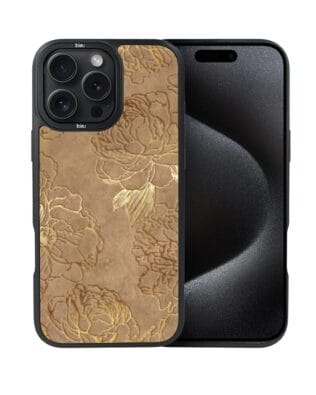 Etui do iPhone 15 Pro IBIZU DropGuard Matt z MagSafe, Relief Garden, Złote piwonie