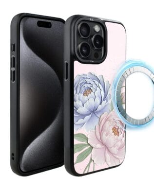 Etui do iPhone 15 Pro IBIZU DropGuard Matt z MagSafe, Relief Garden, Piwoniowy róż