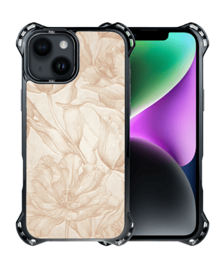 Etui do iPhone 14 IBIZU DropGuard Ultra z MagSafe, Relief Garden, Botaniczny biskwit