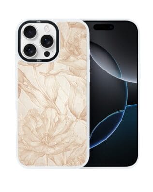 Etui do iPhone 16 Pro IBIZU DropGuard Matt z MagSafe, Relief Garden, Botaniczny biskwit, białe