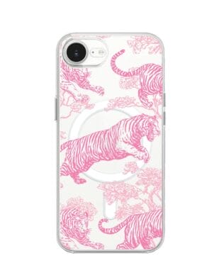 Etui do iPhone 16e z MagSafe przeźroczyste, silikonowe Flexi, Mystic, Różowe tygrysy