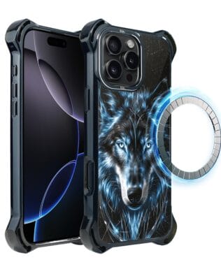 Etui do iPhone 16 Pro IBIZU DropGuard Ultra z MagSafe, Wilki, Lodowy Wilk