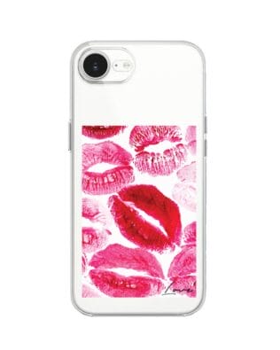 Etui do iPhone 17e z MagSafe przeźroczyste, silikonowe Flexi, pocałunki z napisem „love”