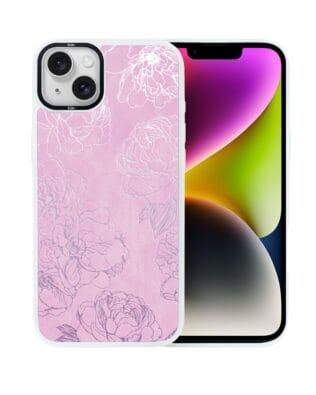 Etui do iPhone 14 IBIZU DropGuard Matt z MagSafe, Relief Garden, Różowe piwonie, białe