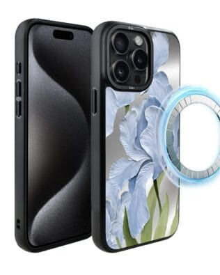 Etui do iPhone 15 Pro IBIZU DropGuard Matt z MagSafe, Relief Garden, Błękitny irys