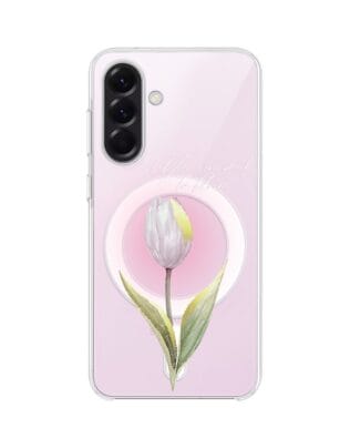 Etui do Samsung Galaxy A57 z MagSafe przeźroczyste, silikonowe Flexi, kwiaty, tulipan