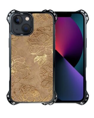 Etui do iPhone 13 IBIZU DropGuard Ultra z MagSafe, Relief Garden, Złote piwonie