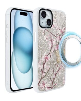 Etui do iPhone 15 IBIZU DropGuard Matt z MagSafe, Modern Classics, Mozaika kwitnącej wiśni