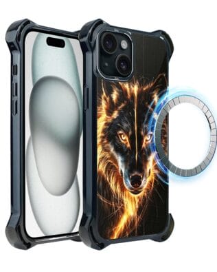 Etui do iPhone 15 IBIZU DropGuard Ultra z MagSafe, Wilki, Ognisty Wilk