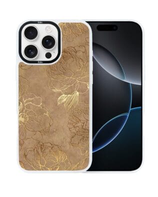 Etui do iPhone 16 Pro Max IBIZU DropGuard Matt z MagSafe, Relief Garden, Złote piwonie, białe