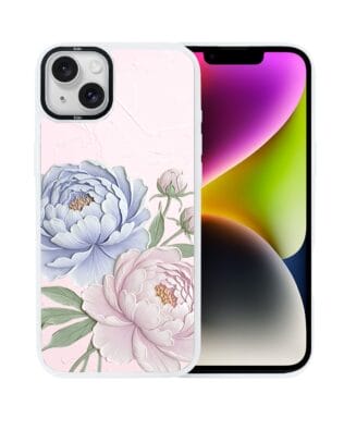 Etui do iPhone 14 Plus IBIZU DropGuard Matt z MagSafe, Relief Garden, Piwoniowy róż, białe