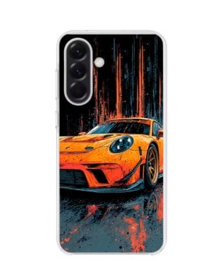 Etui do Samsung Galaxy A57 z MagSafe przeźroczyste, silikonowe Flexi, Szybkie Auta, Pomarańczowa 911