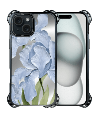 Etui do iPhone 15 IBIZU DropGuard Ultra z MagSafe, Relief Garden, Błękitny irys