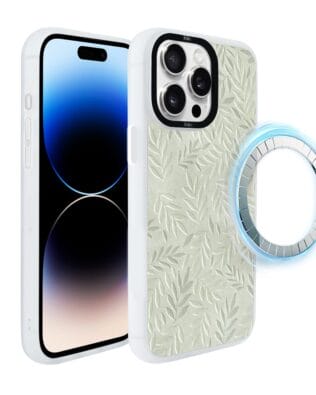 Etui do iPhone 14 Pro IBIZU DropGuard Matt z MagSafe, Relief Garden, Ślad oliwki, białe