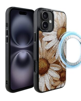 Etui do iPhone 16 IBIZU DropGuard Matt z MagSafe, Modern Classics, Mozaika rumianków