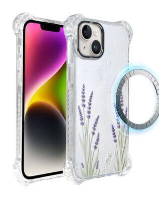 Etui do iPhone 14 Plus IBIZU DropGuard Ultra z MagSafe, Relief Garden, Prowansalska lawenda