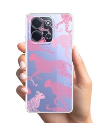 Etui do Xiaomi POCO C85 przeźroczyste, silikonowe Flexi, Mystic, Różowe pumy