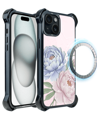 Etui do iPhone 15 Plus IBIZU DropGuard Ultra z MagSafe, Relief Garden, Piwoniowy róż