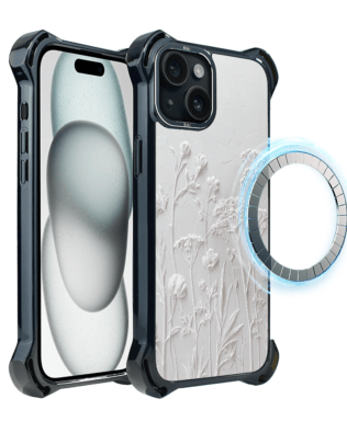 Etui do iPhone 15 IBIZU DropGuard Ultra z MagSafe, Relief Garden, Suszone kwiaty polne