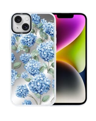 Etui do iPhone 14 IBIZU DropGuard Matt z MagSafe, Relief Garden, Szafirowa hortensja, białe